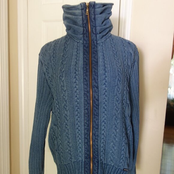 BLUE WILLI’S Danish Design Heavy Cotton Cable Knit Blue Full Zip Sweater – XXL - Picture 1 of 10